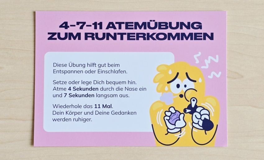 Postkarte »4-7-11 Atemübung zum Runterkommen« von Irrsinnig Menschlich e.V.